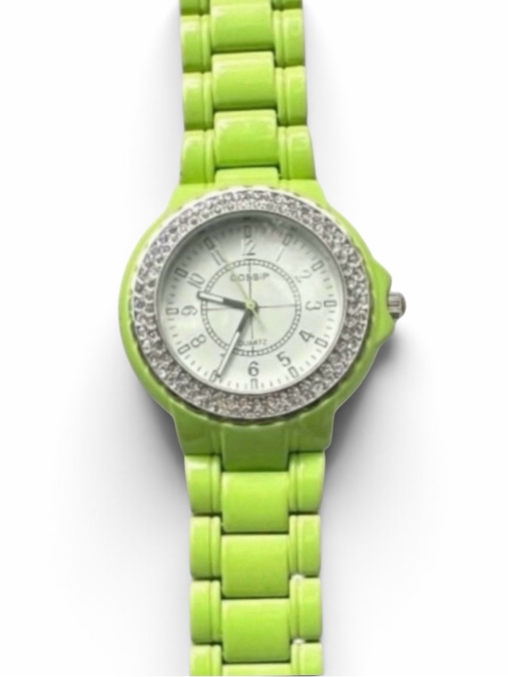 Gossip Lime Green Rhinestone Bezel Ceramic Link Fashion Watch